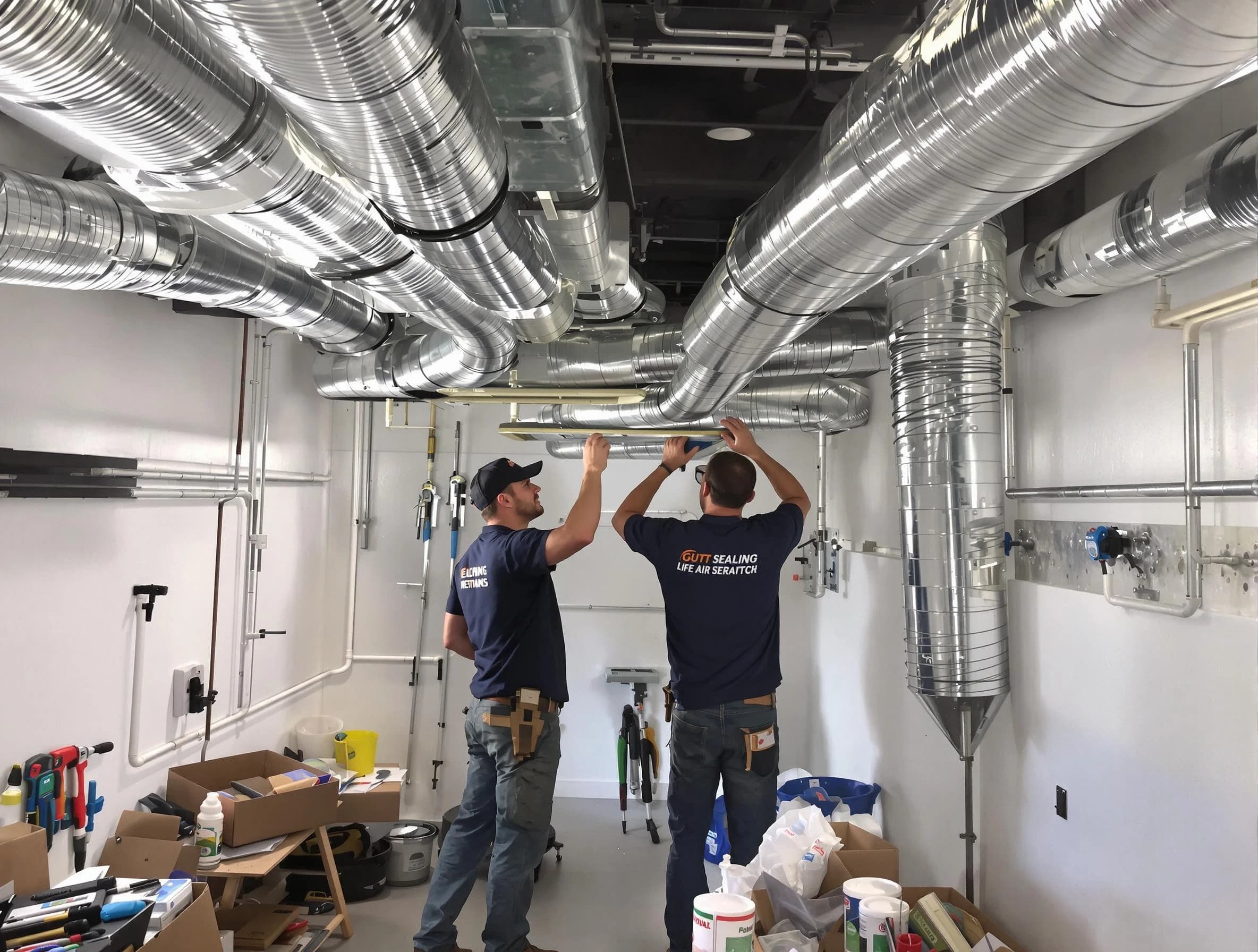 Sunset Air Duct Cleaning technician applying professional duct sealing solutions in Sunset