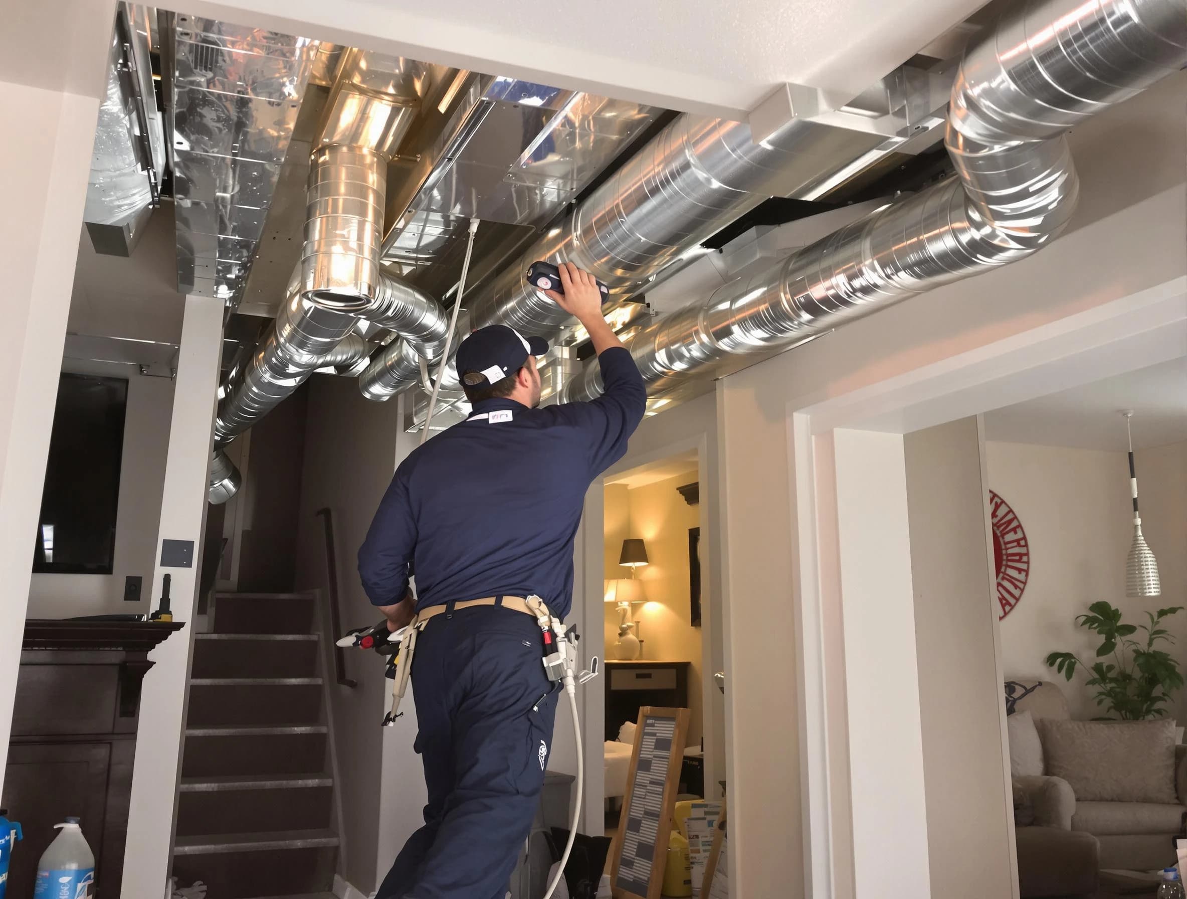 Sunset Air Duct Cleaning expert performing specialized duct cleaning in a mobile home in Sunset