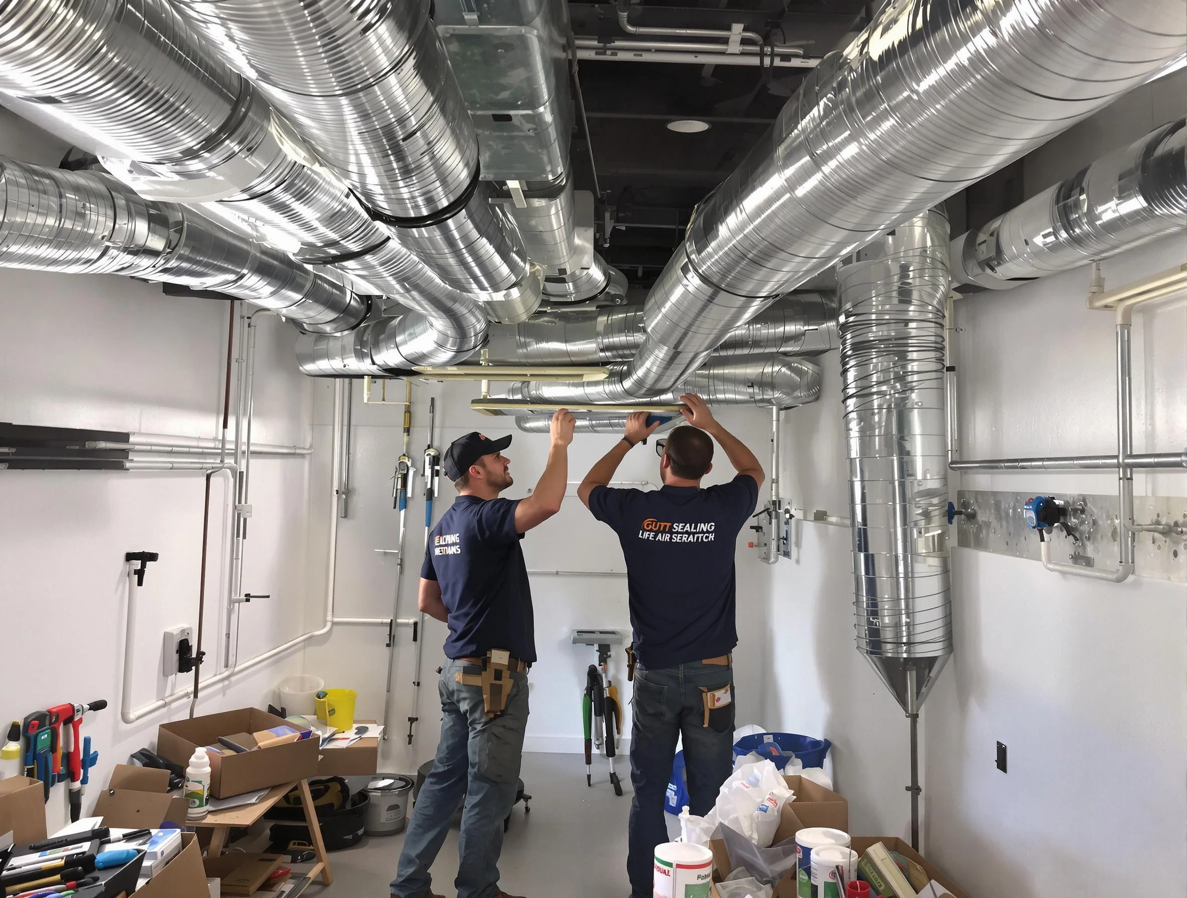 Sunset Air Duct Cleaning technician applying professional duct sealing solutions in Sunset